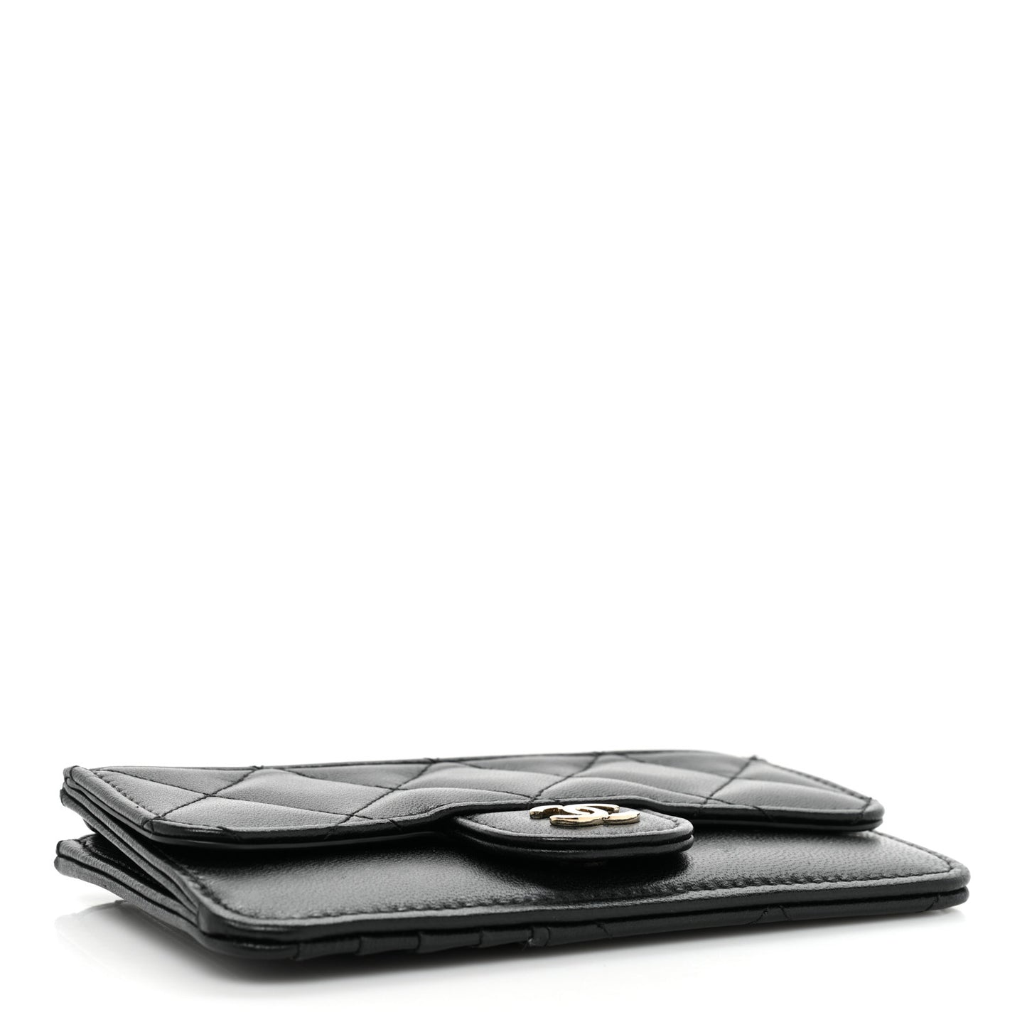 Lambskin Quilted Flap Zip Card Holder Black