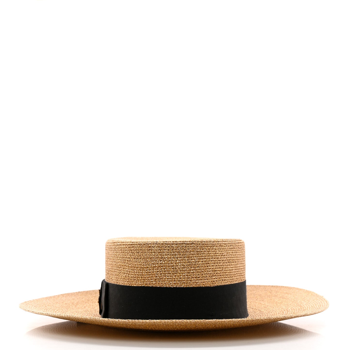 Glittered Straw Grosgrain Wide Brim Hat S Gold Black