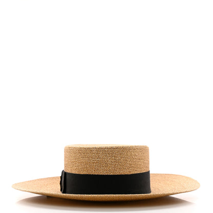 Gucci Glittered Straw Grosgrain Wide Brim Hat S Gold Black 3 of 9