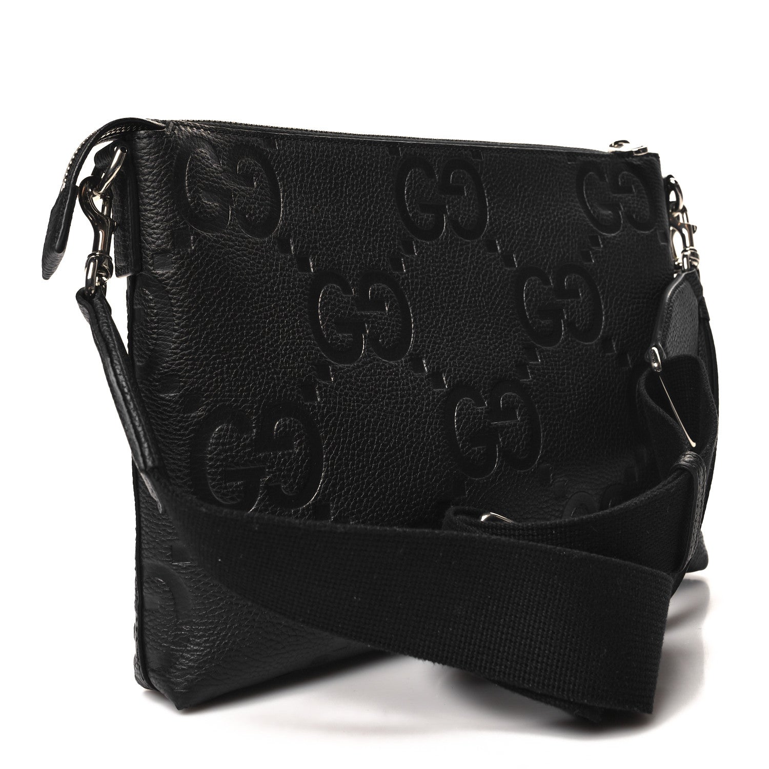 Gucci Piuma Calfskin Jumbo GG Embossed Medium Wristlet Messenger Bag Black 3 of 10