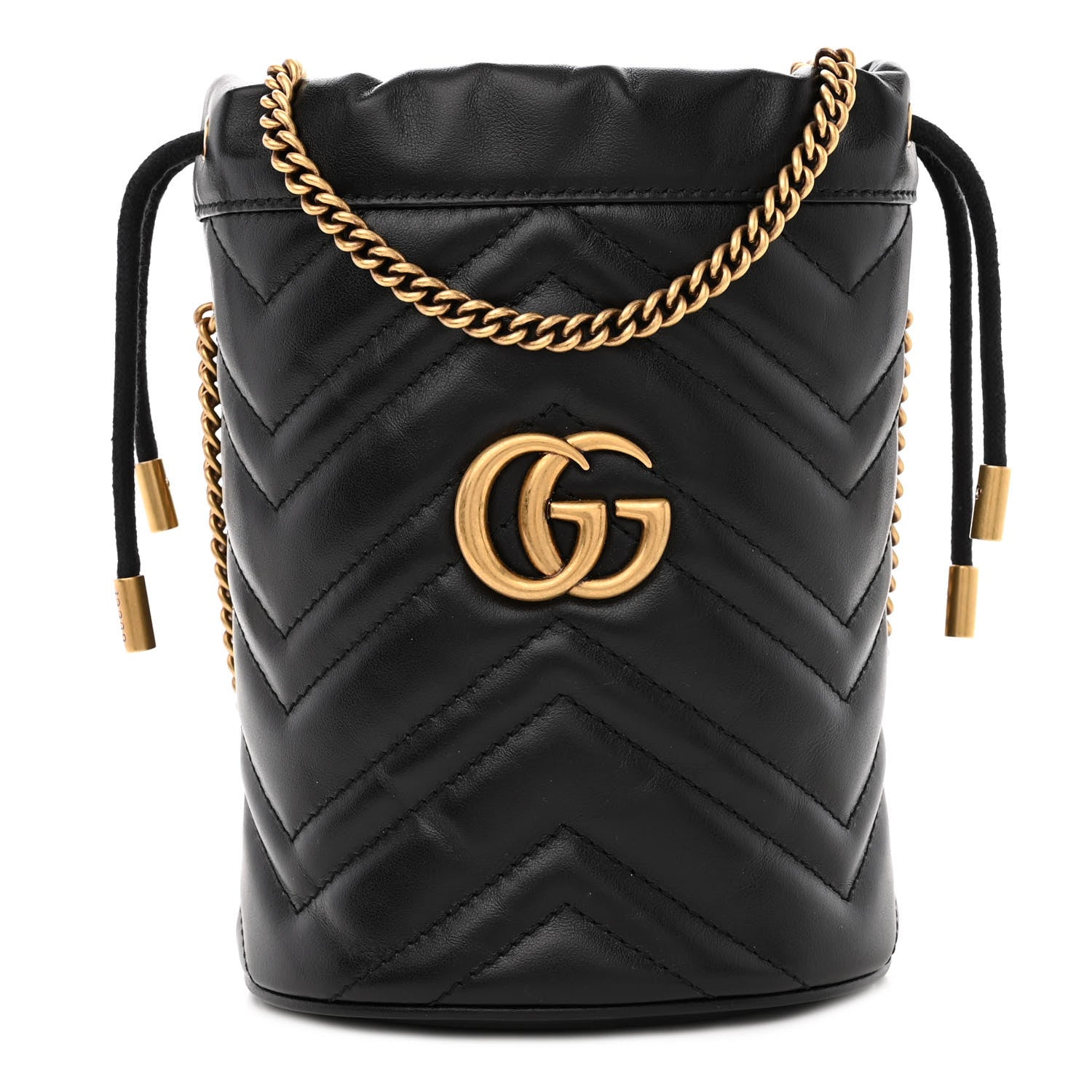 Gucci Calfskin Matelasse Mini GG Marmont 2.0 Bucket Bag Black 1 of 11