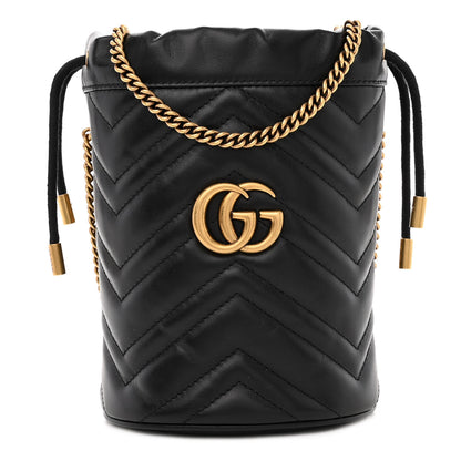 Gucci Calfskin Matelasse Mini GG Marmont 2.0 Bucket Bag Black 1 of 11