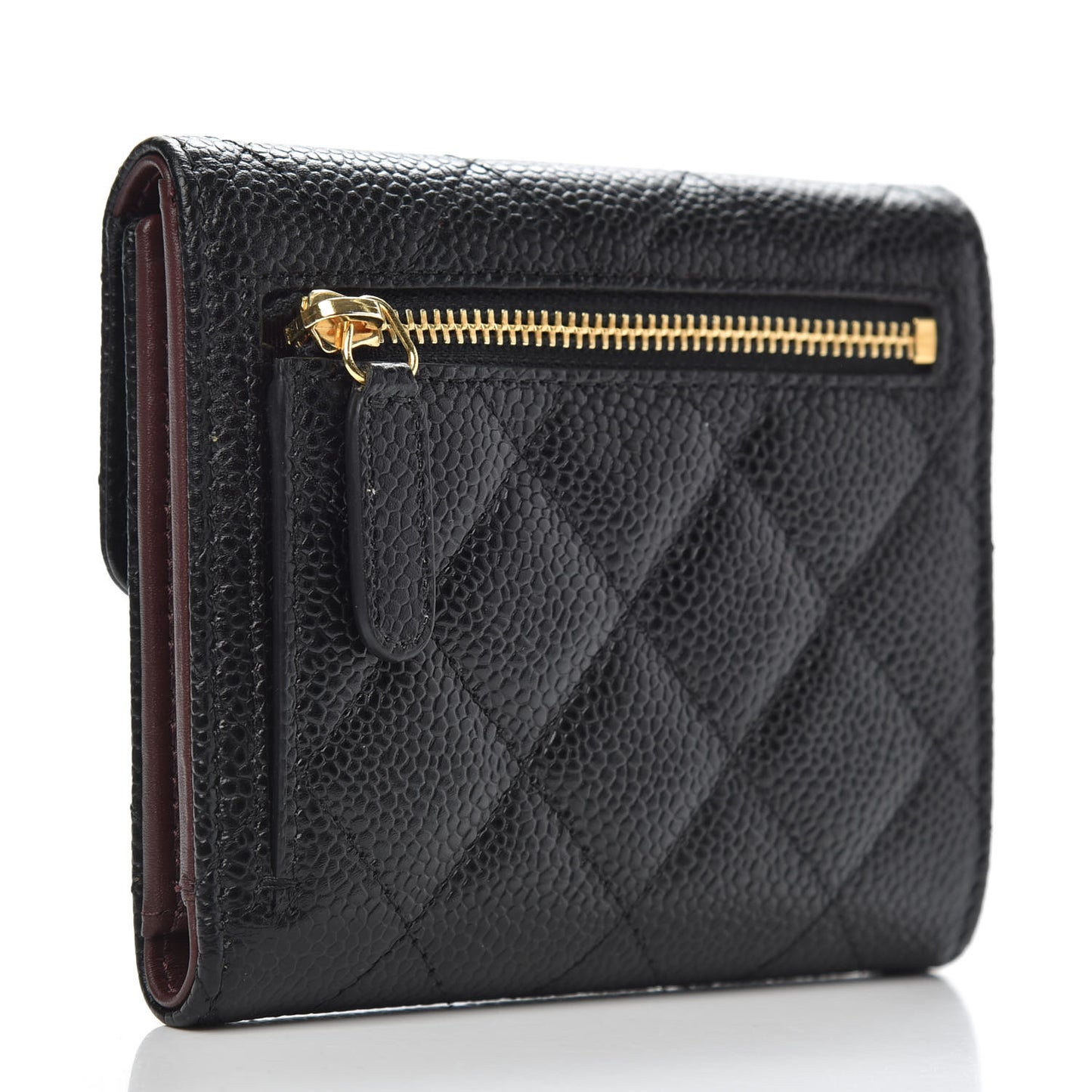 Caviar Quilted Compact Flap Wallet Black