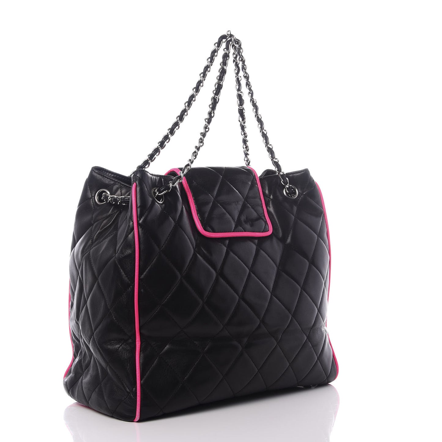 Lambskin Quilted CC Shopping Tote Black Pink