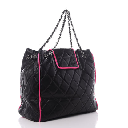 Chanel Lambskin Quilted CC Shopping Tote Black Pink 2 of 8
