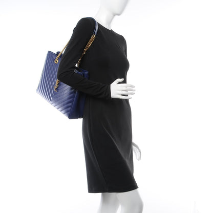 Saint Laurent Grain De Poudre Matelasse Chevron Monogram Shopping Bag Deep Marine 3 of 14