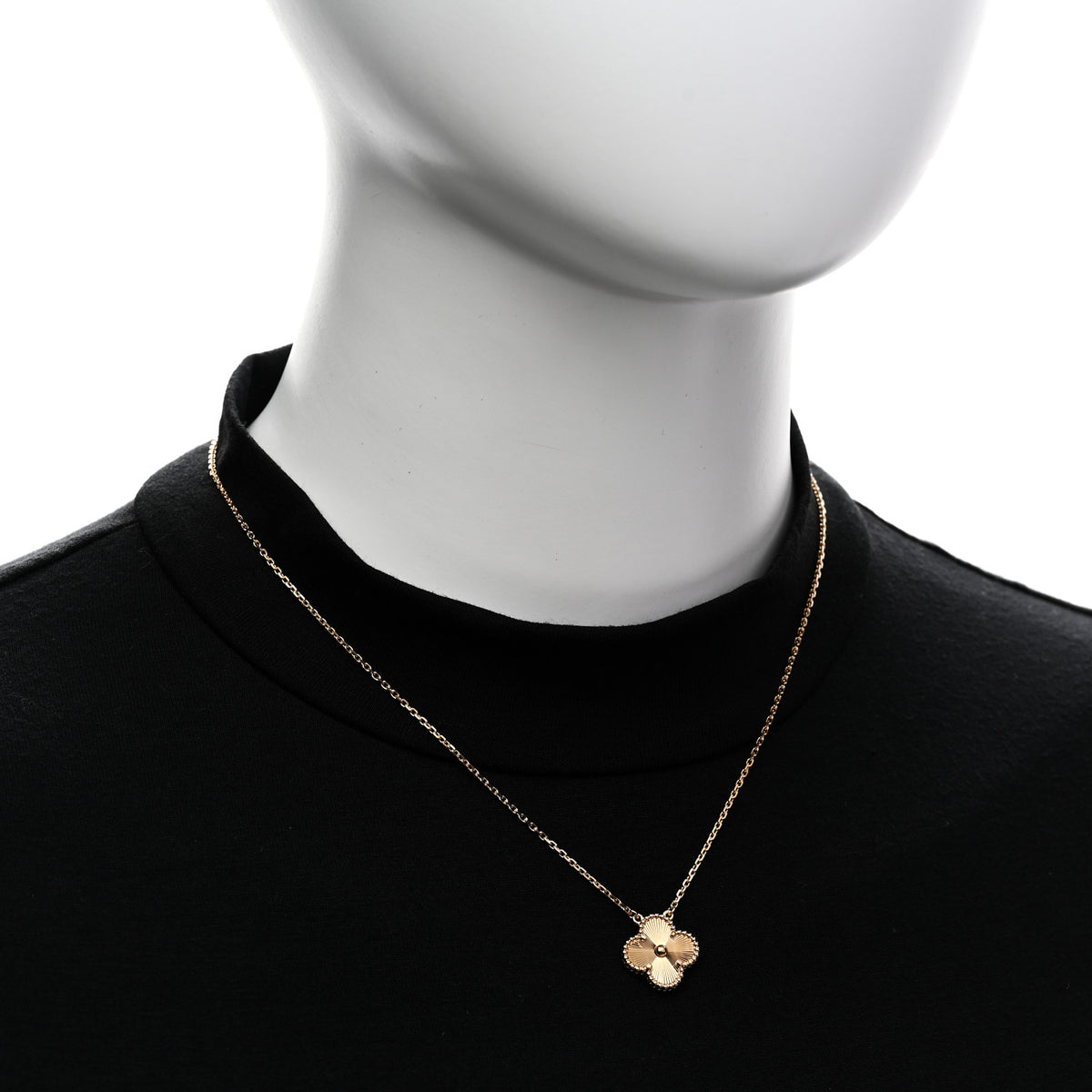 Van Cleef & Arpels 18K Yellow Gold Guilloche Vintage Alhambra Pendant Necklace 2 of 6
