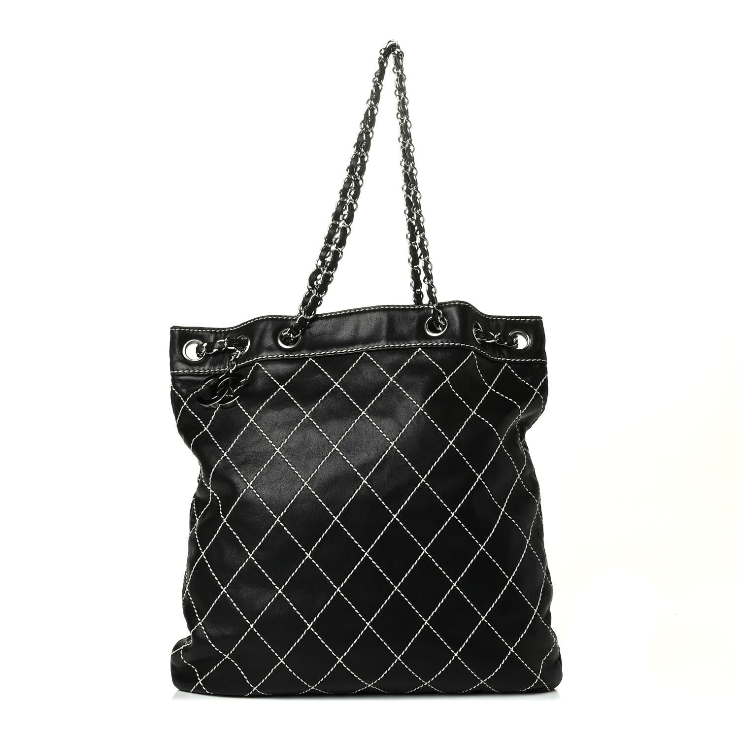 Chanel Lambskin Contrast Stitch Shoulder Bag Black 1 of 7