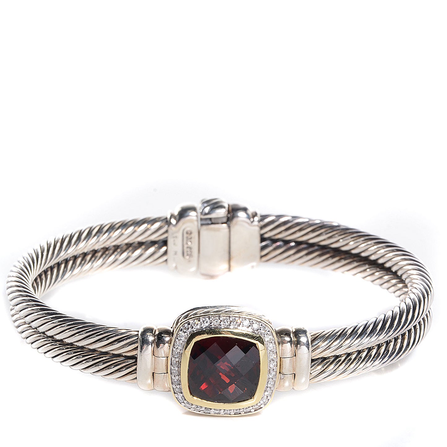 Sterling Silver 18K Yellow Gold Diamond Garnet 11mm Albion Double Cable Bracelet