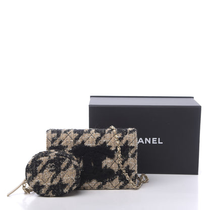 Chanel Tweed Shearling Quilted Wallet On Chain WOC and Coin Purse Beige Black 12 of 12