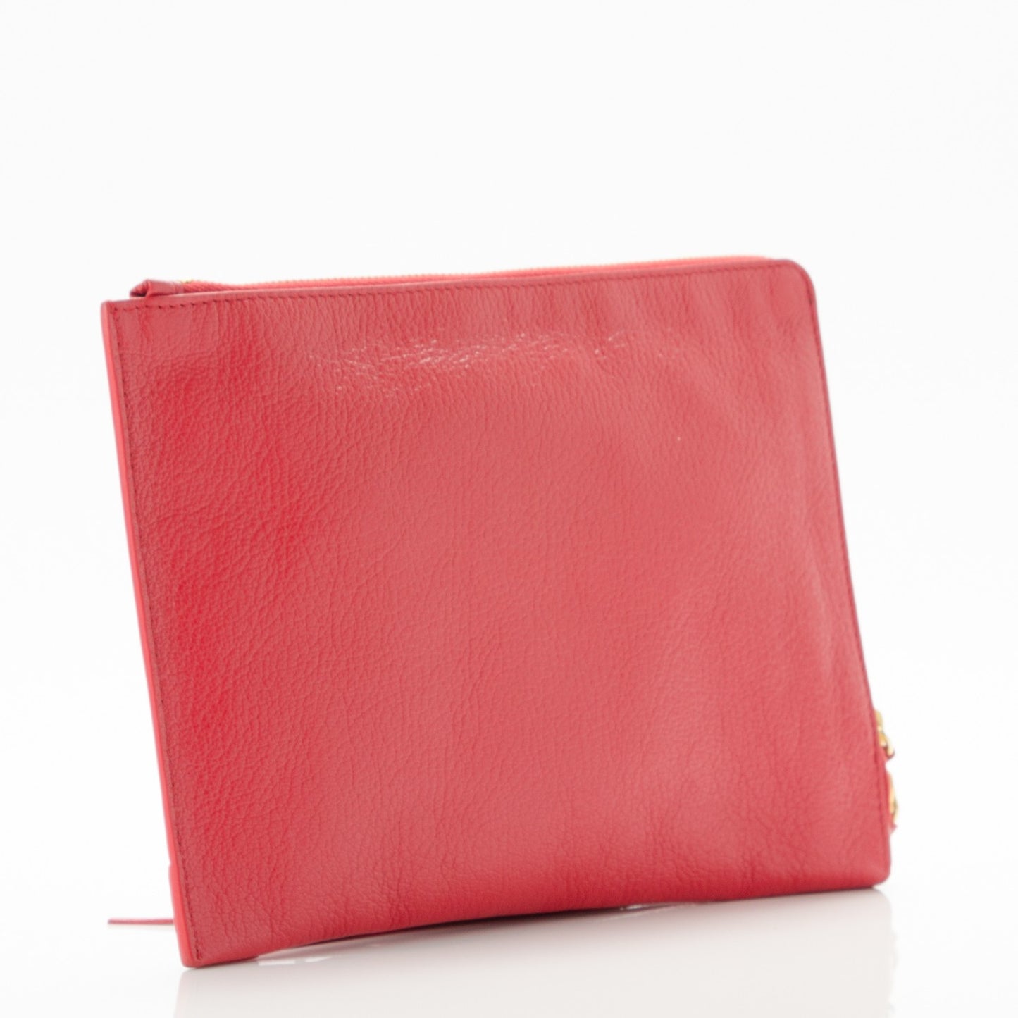 Chevre Gold Metallic Edge Hardware Pouch Rouge Grenade