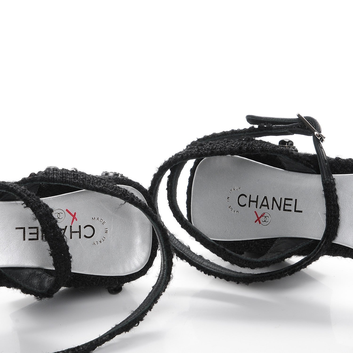 Chanel Tweed Iridescent Calfskin Heels 37 Black Silver 7 of 9