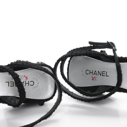 Chanel Tweed Iridescent Calfskin Heels 37 Black Silver 7 of 9