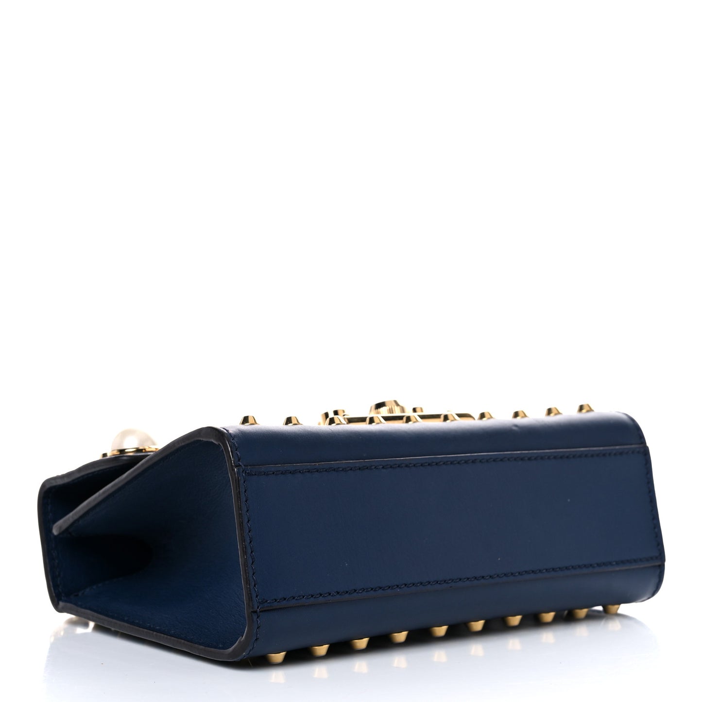 Calfskin Studded Small Padlock Shoulder Bag Blue Agata