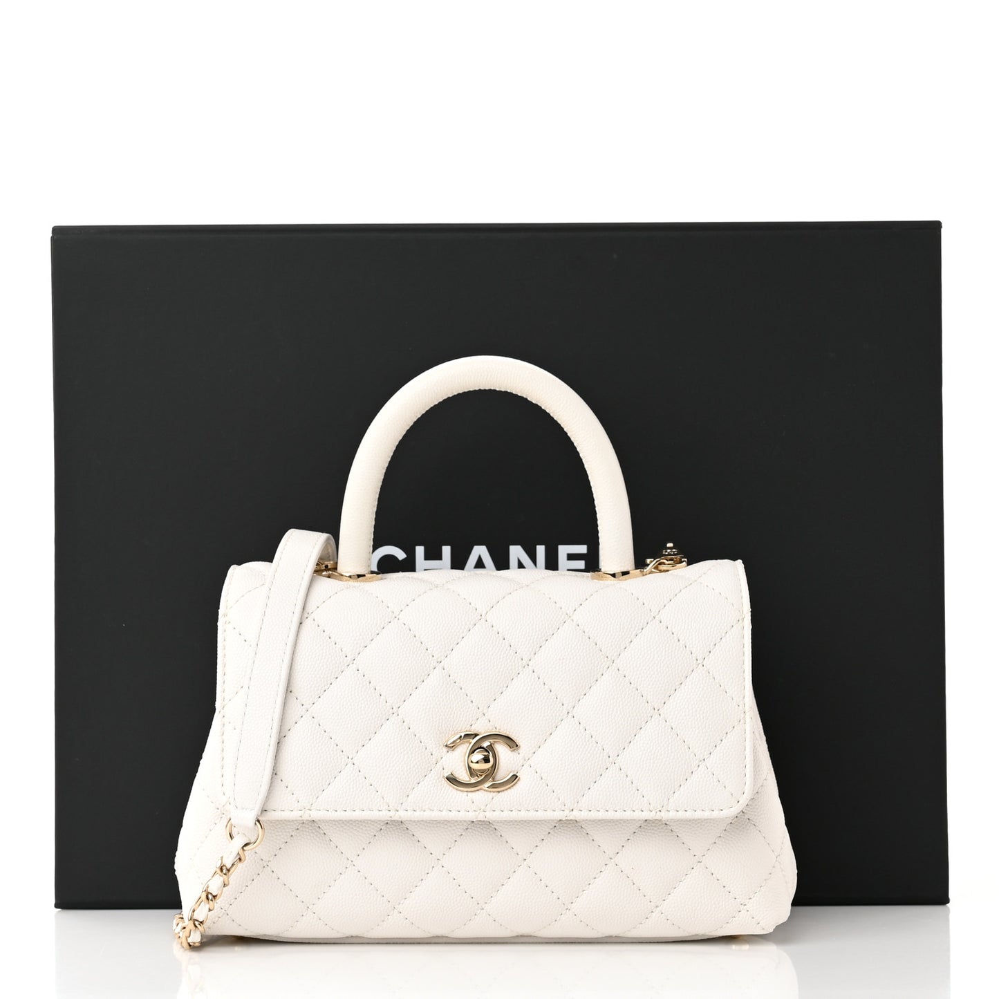 Caviar Quilted Mini Coco Handle Flap White