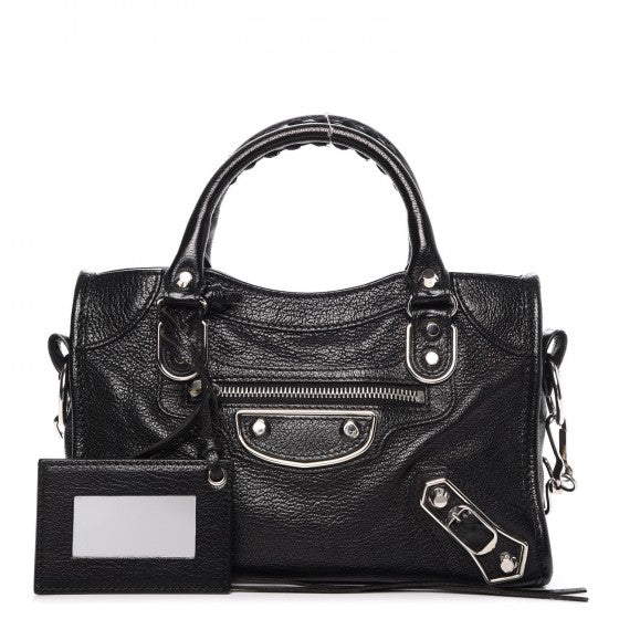 Chevre Silver Metallic Edge Hardware Mini City Black