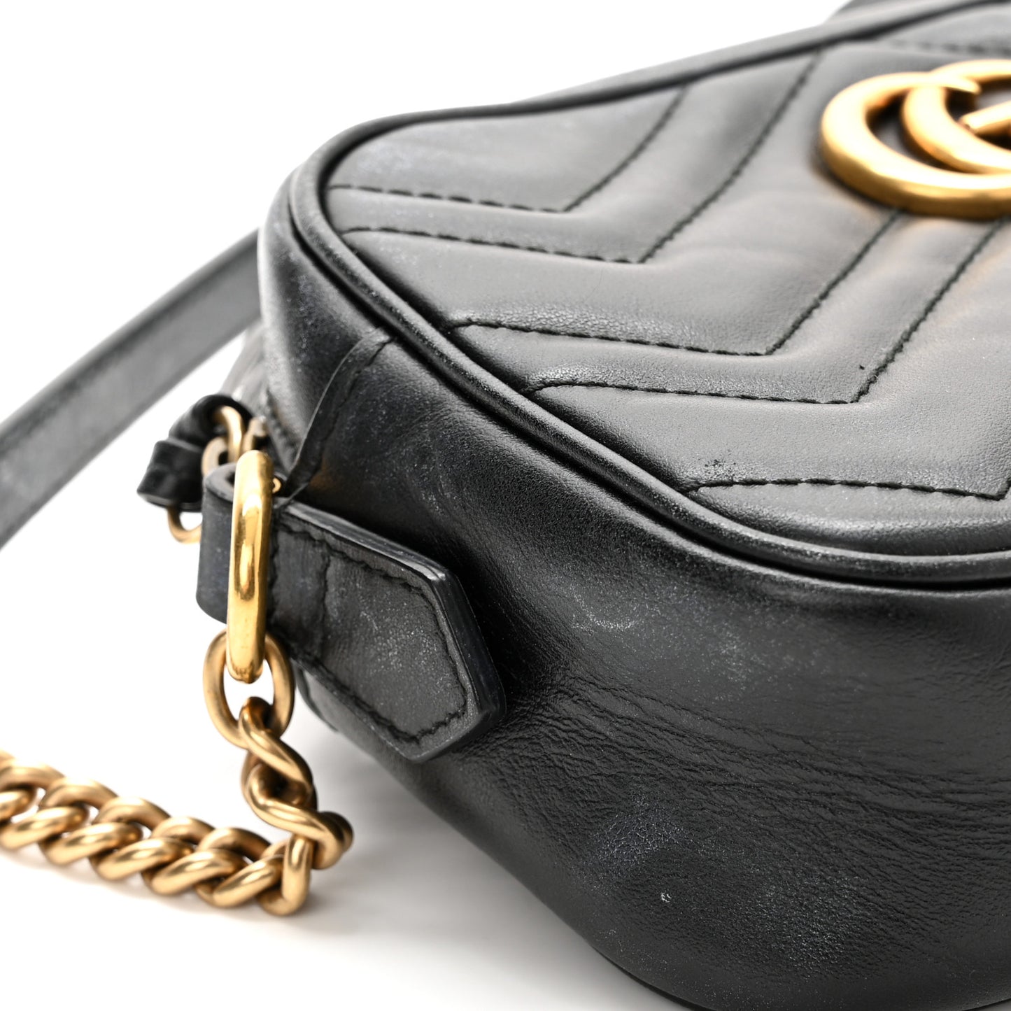Calfskin Matelasse Mini GG Marmont Chain Shoulder Bag Black