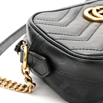 Gucci Calfskin Matelasse Mini GG Marmont Chain Shoulder Bag Black 13 of 13