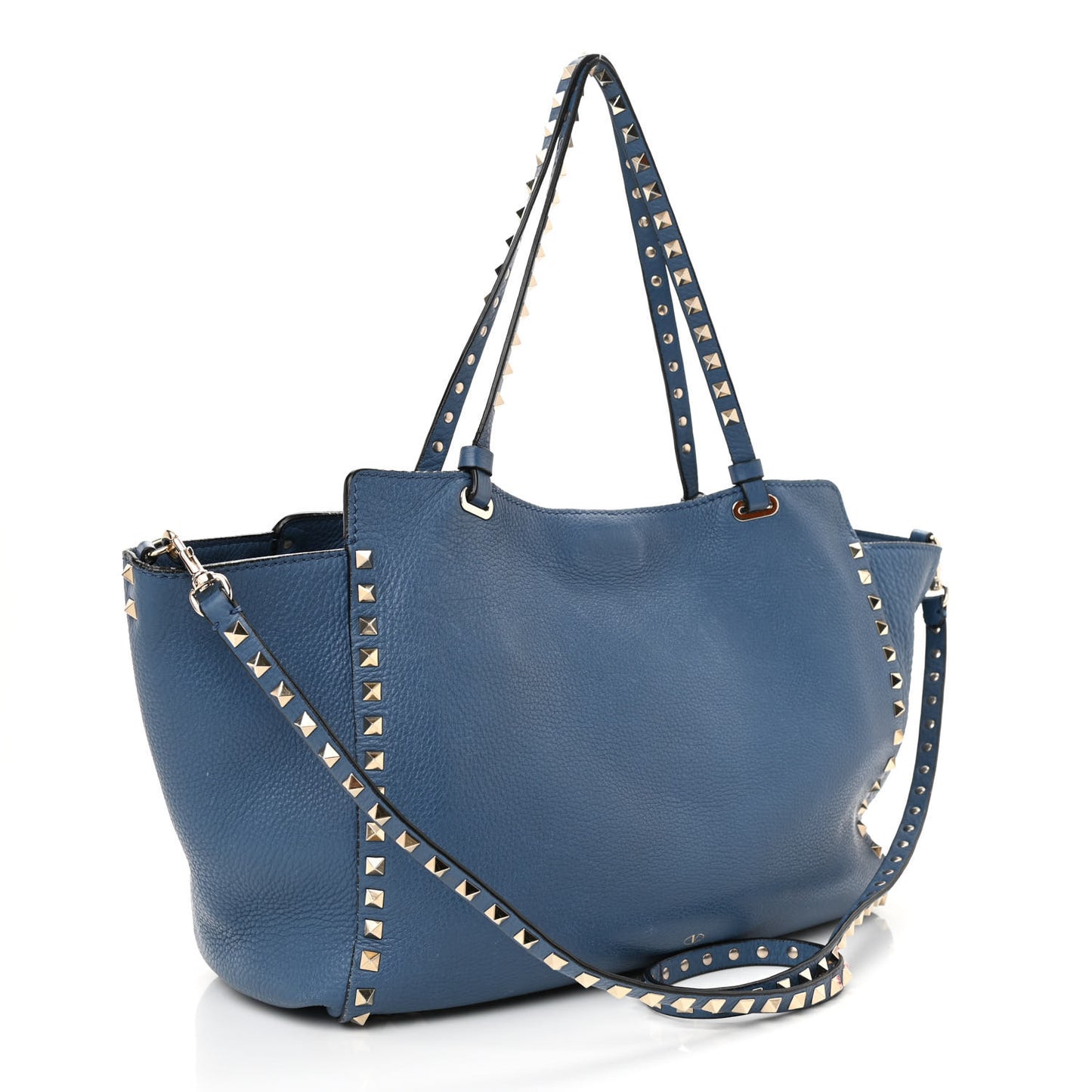 Pebbled Calfskin Medium Rockstud Tote Indaco