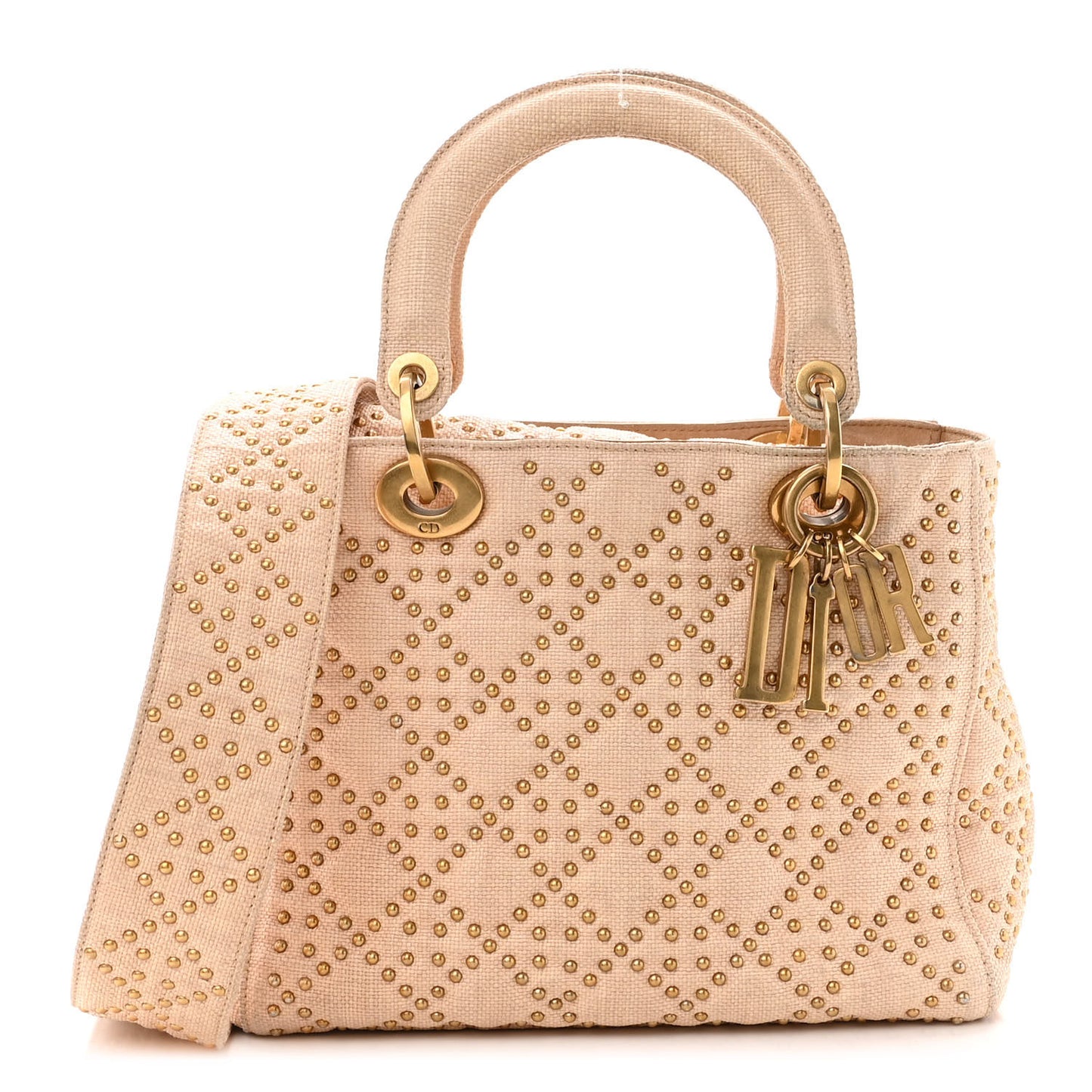 Canvas Cannage Studded Medium Supple Lady Dior Light Pink