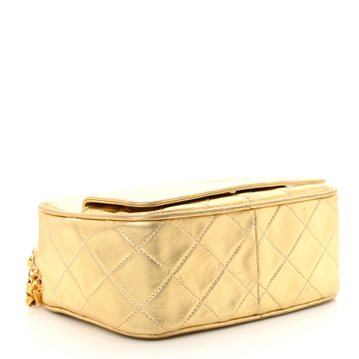 Metallic Lambskin Quilted Camera Case Gold