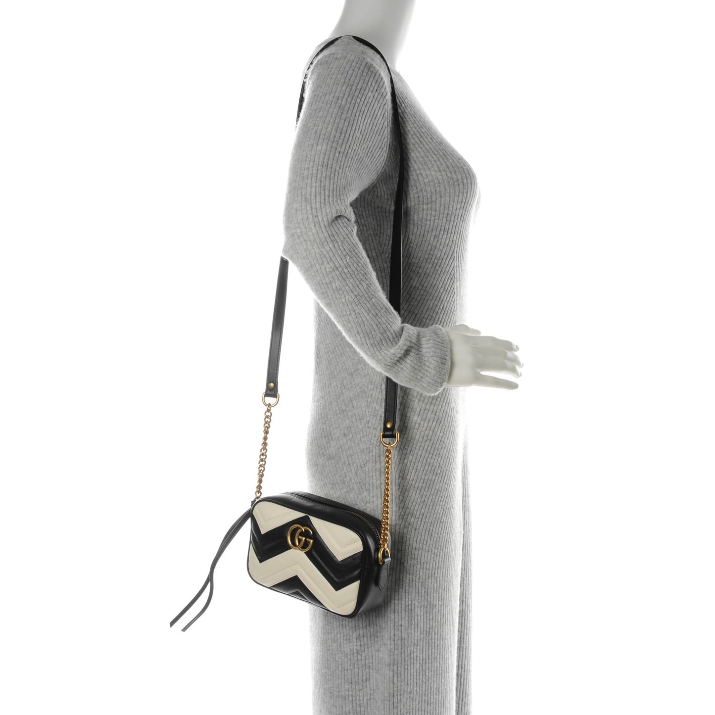 Calfskin Matelasse Mini GG Marmont Chain Shoulder Bag Black White