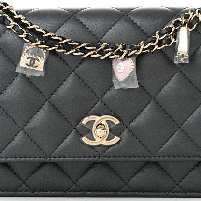 Chanel Pearly Lambskin Quilted Charms Wallet On Chain WOC Black 9 of 12