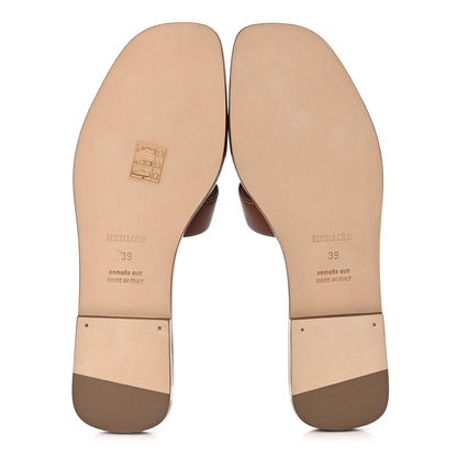 Hermes Box Calfskin Oran Sandals 39 Gold 5 of 9