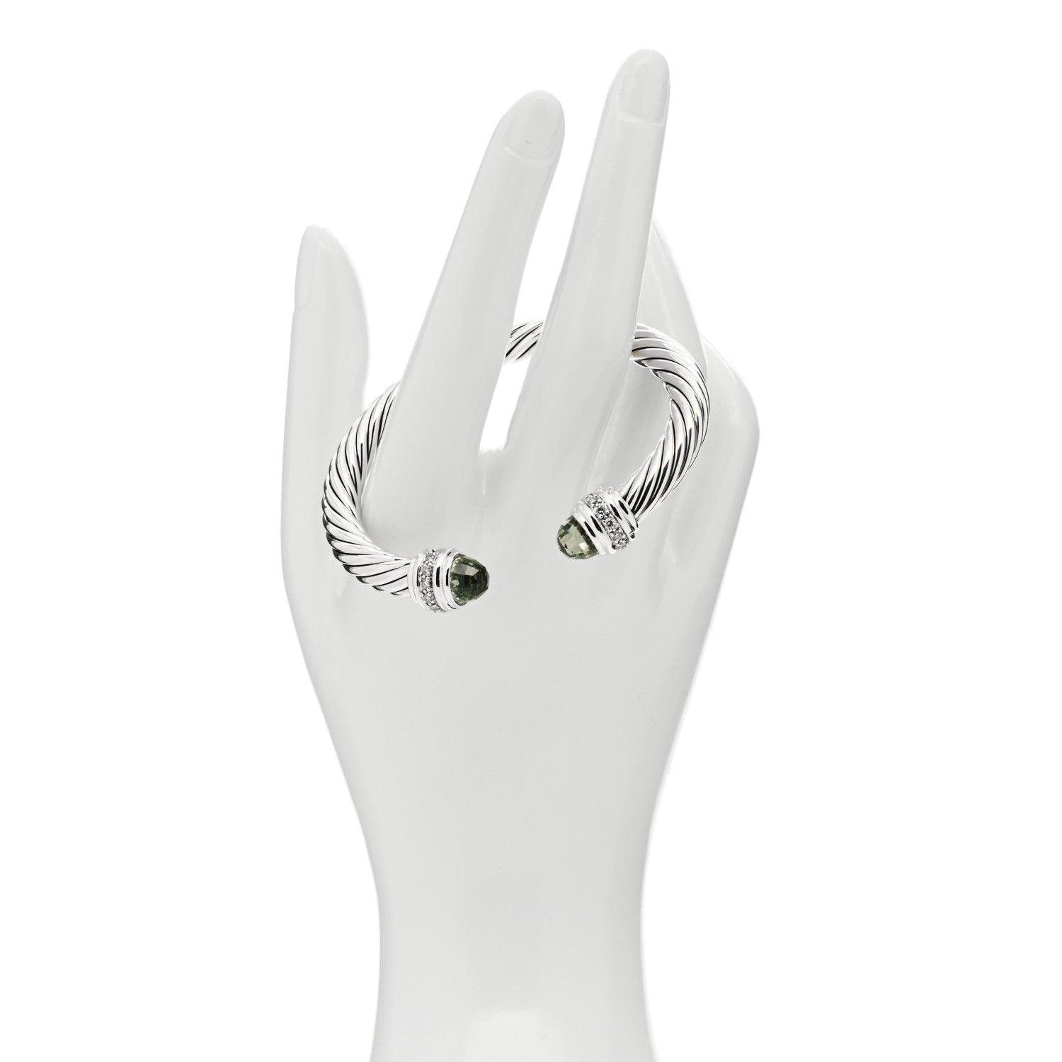David Yurman Sterling Silver Diamond Prasiolite 7mm Cable Classics Bracelet 2 of 4