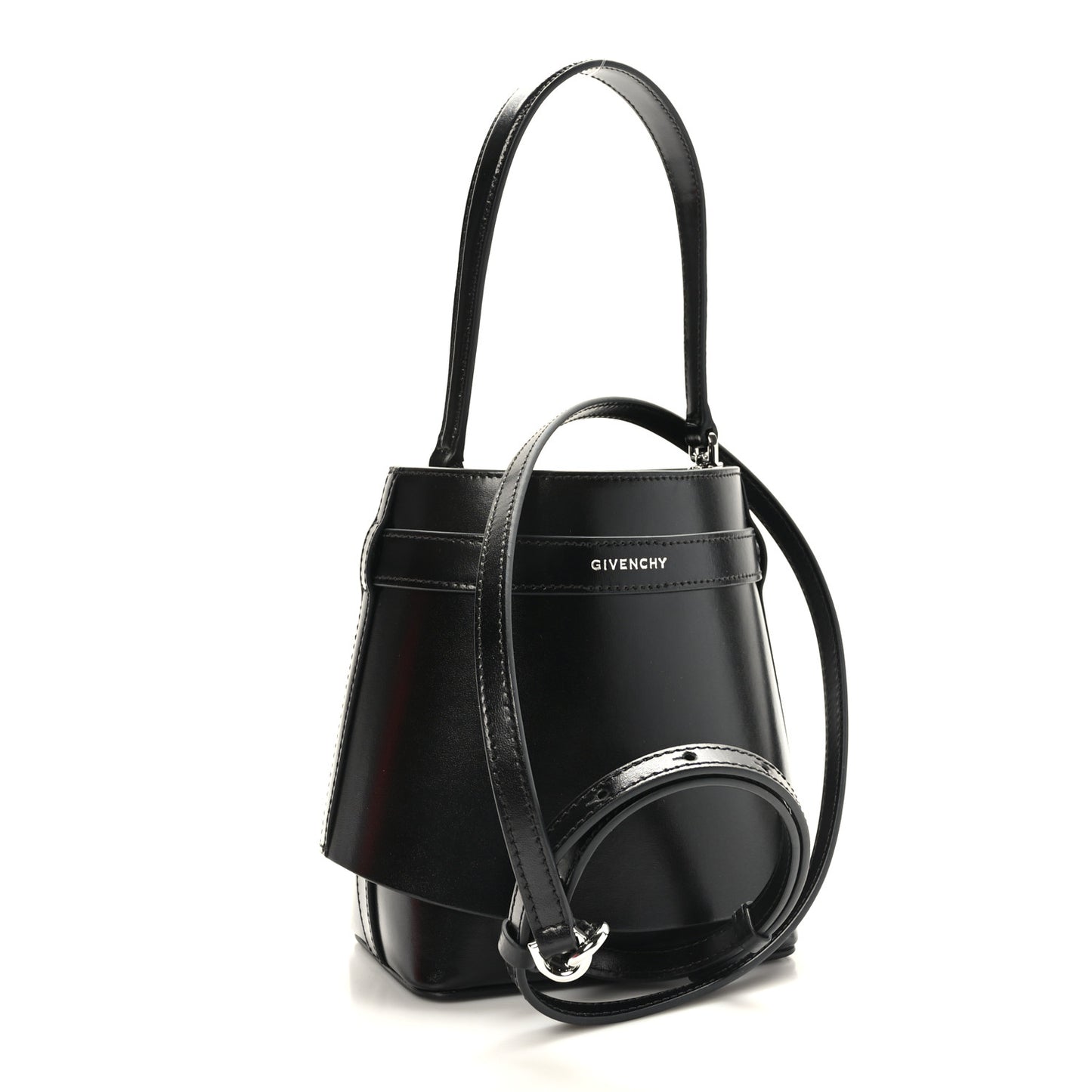 Box Calfskin Shark Lock Bucket Bag Black