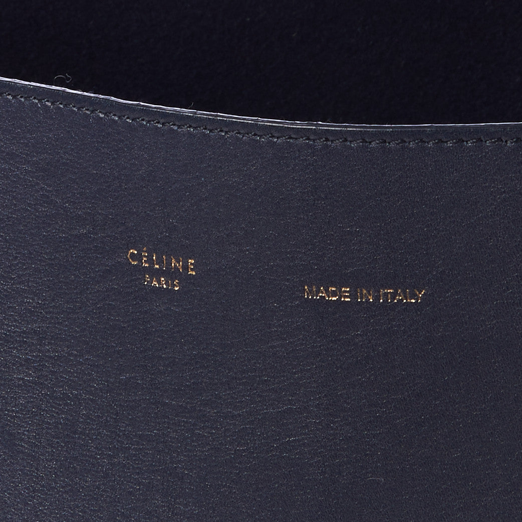 Shiny Smooth Calfskin Small Twisted Cabas Navy Dark Green