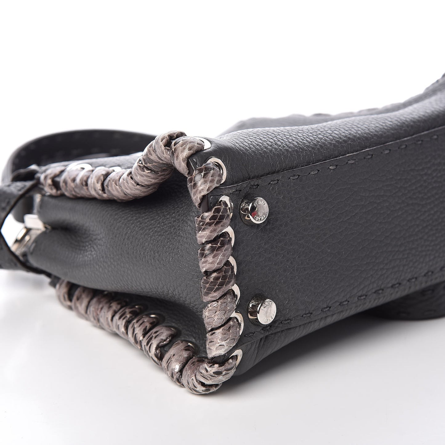 Cuoio Romano Elaphe Selleria Lace Up Bi-Color Mini Peekaboo Iconic Satchel Asfalto Latte Fumo