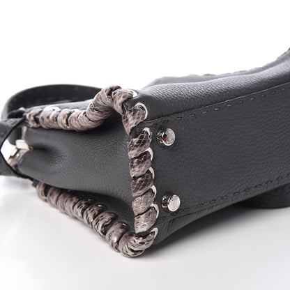 Fendi Cuoio Romano Elaphe Selleria Lace Up Bi-Color Mini Peekaboo Iconic Satchel Asfalto Latte Fumo 7 of 9