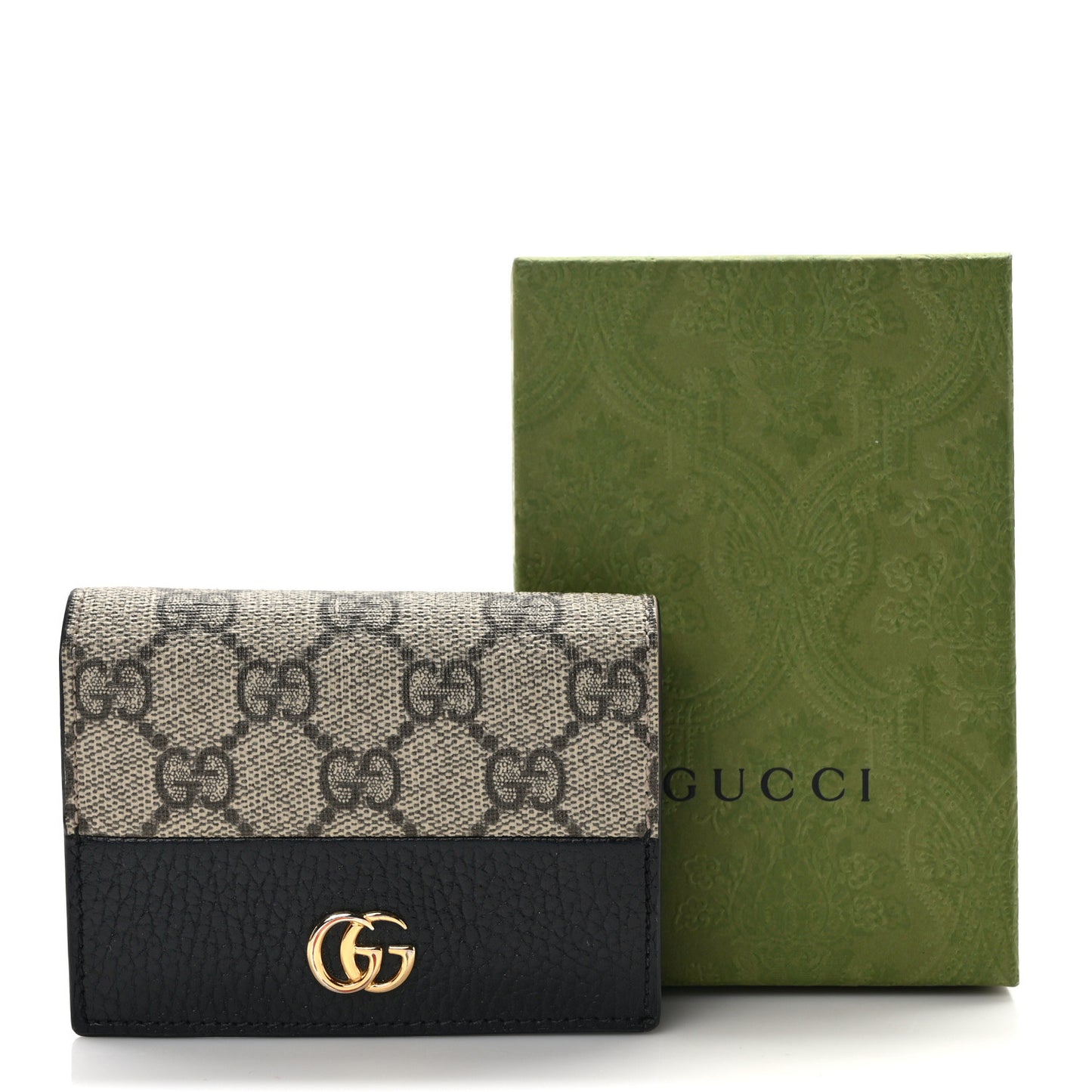 Dollar Calfskin GG Supreme Monogram GG Marmont Card Case Black Beige Ebony
