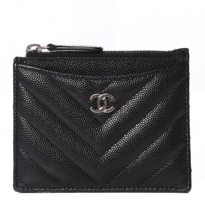 Chanel Caviar Chevron Quilted CC Zip Card Holder Black 1 of 10