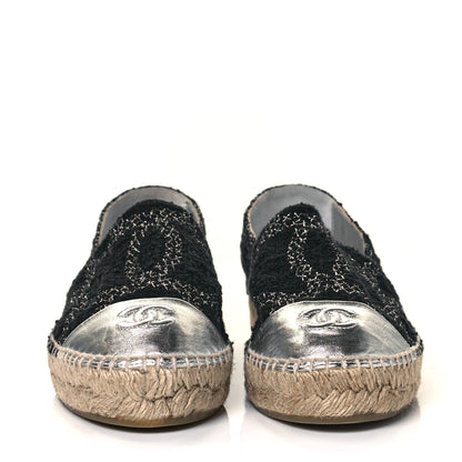 Chanel Tweed Lambskin CC Espadrilles 38 Black Silver 2 of 8