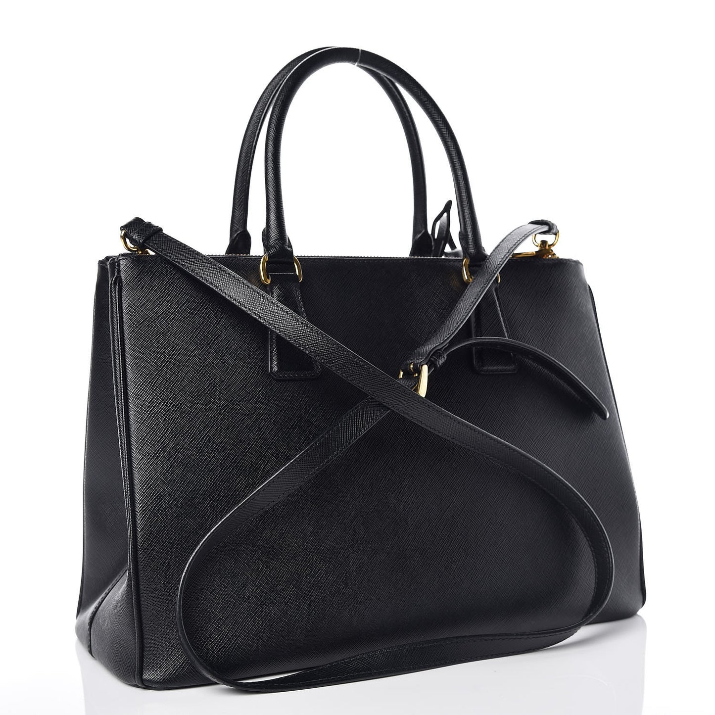 Saffiano Medium Galleria Double Zip Tote Black