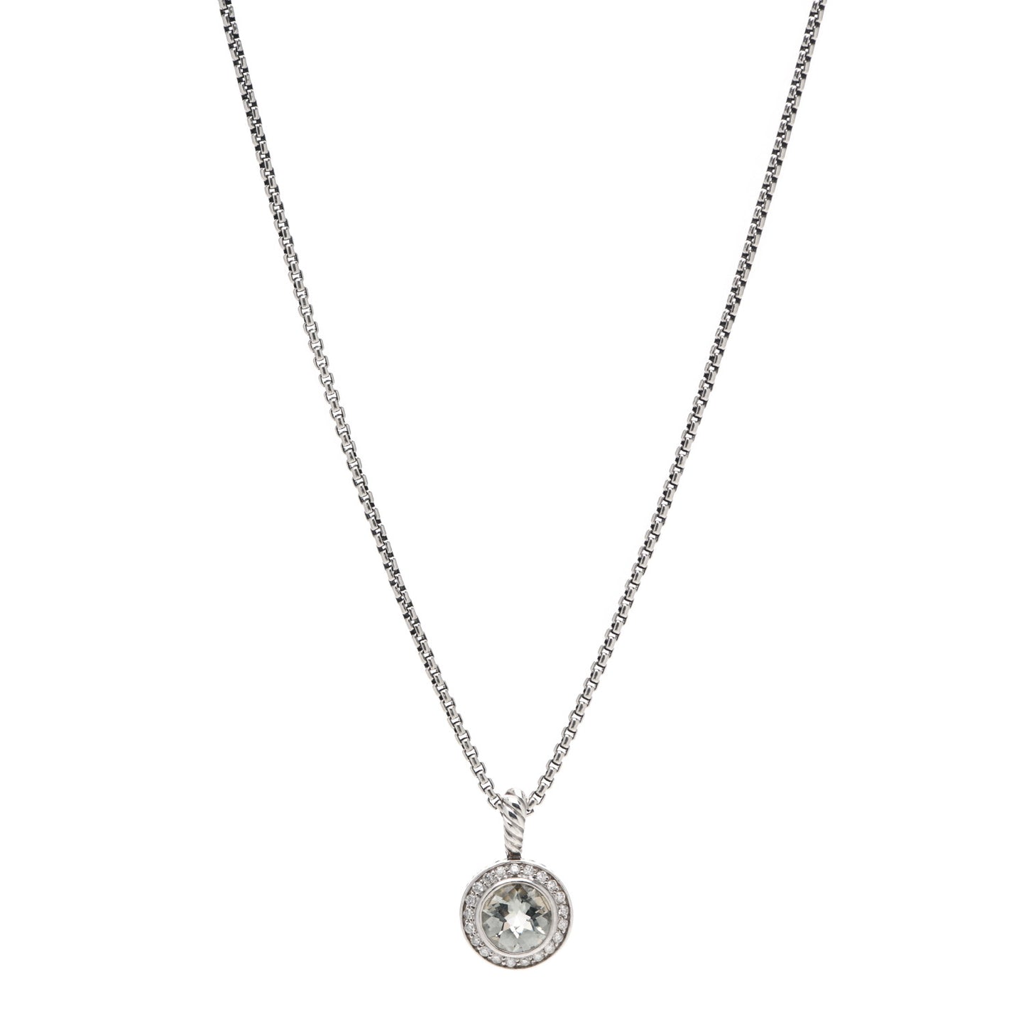 Sterling Silver Diamond Prasiolite 8mm Petite Cerise Pendant Necklace