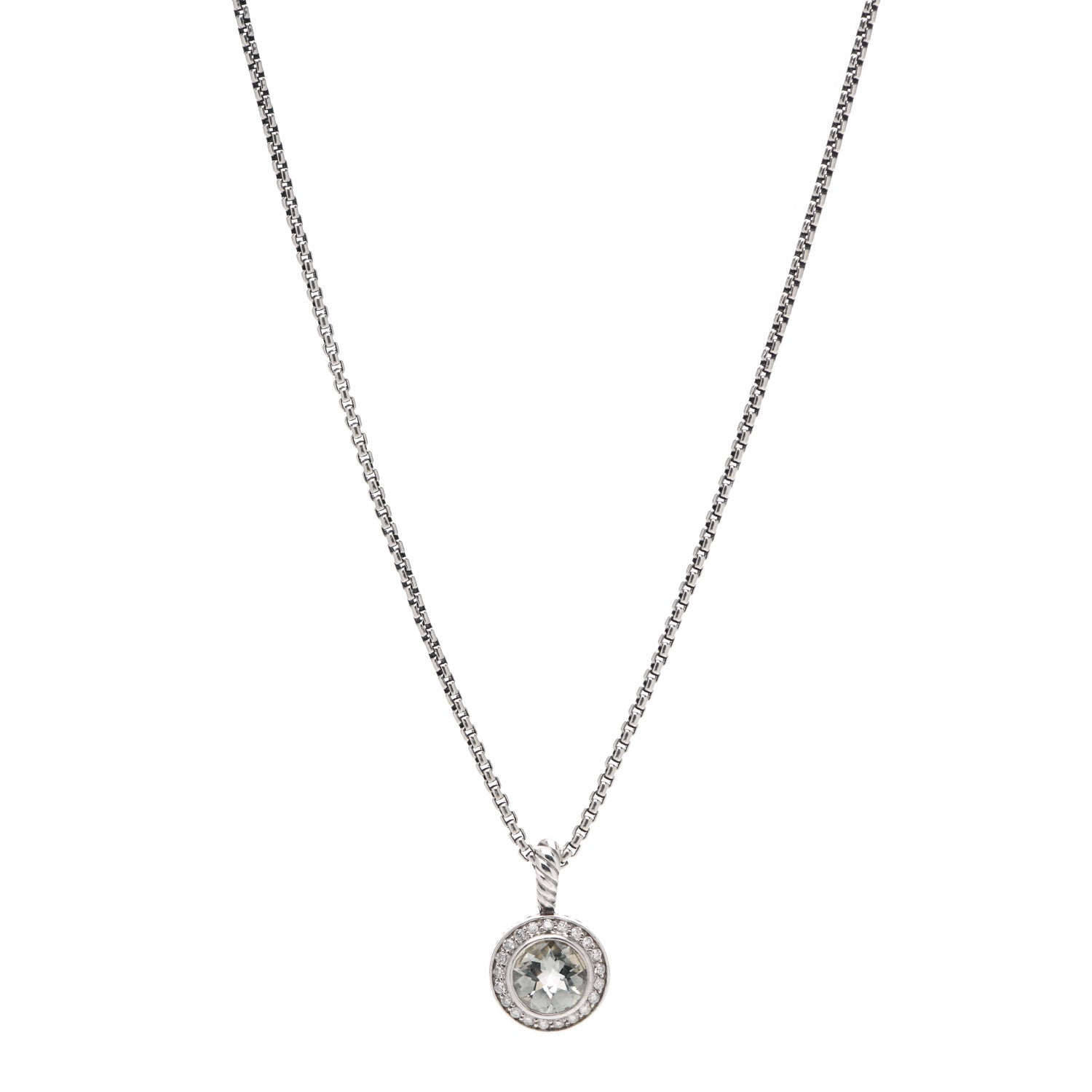 David Yurman Sterling Silver Diamond Prasiolite 8mm Petite Cerise Pendant Necklace 1 of 7