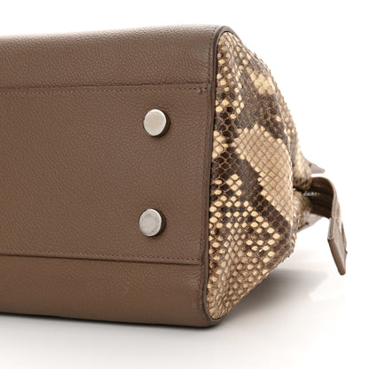 Saint Laurent Grained Calfskin Snakeskin Small Cabas Rive Gauche Taupe 10 of 19