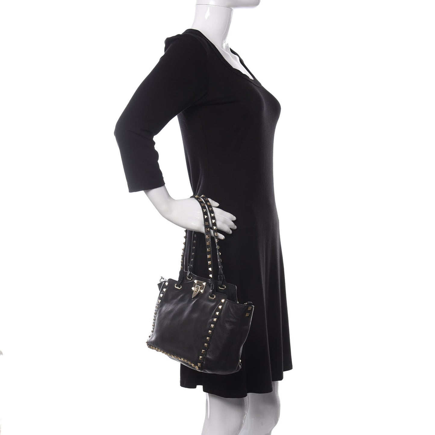 Vitello Small Rockstud Tote Black