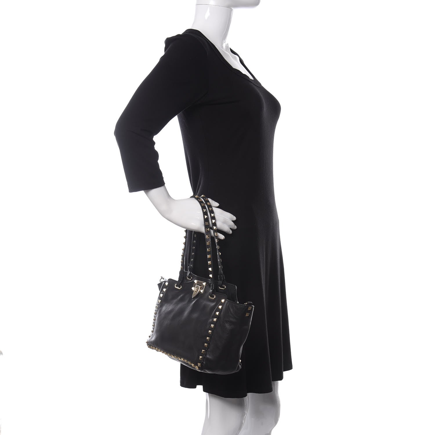 Valentino Garavani Vitello Small Rockstud Tote Black 2 of 11