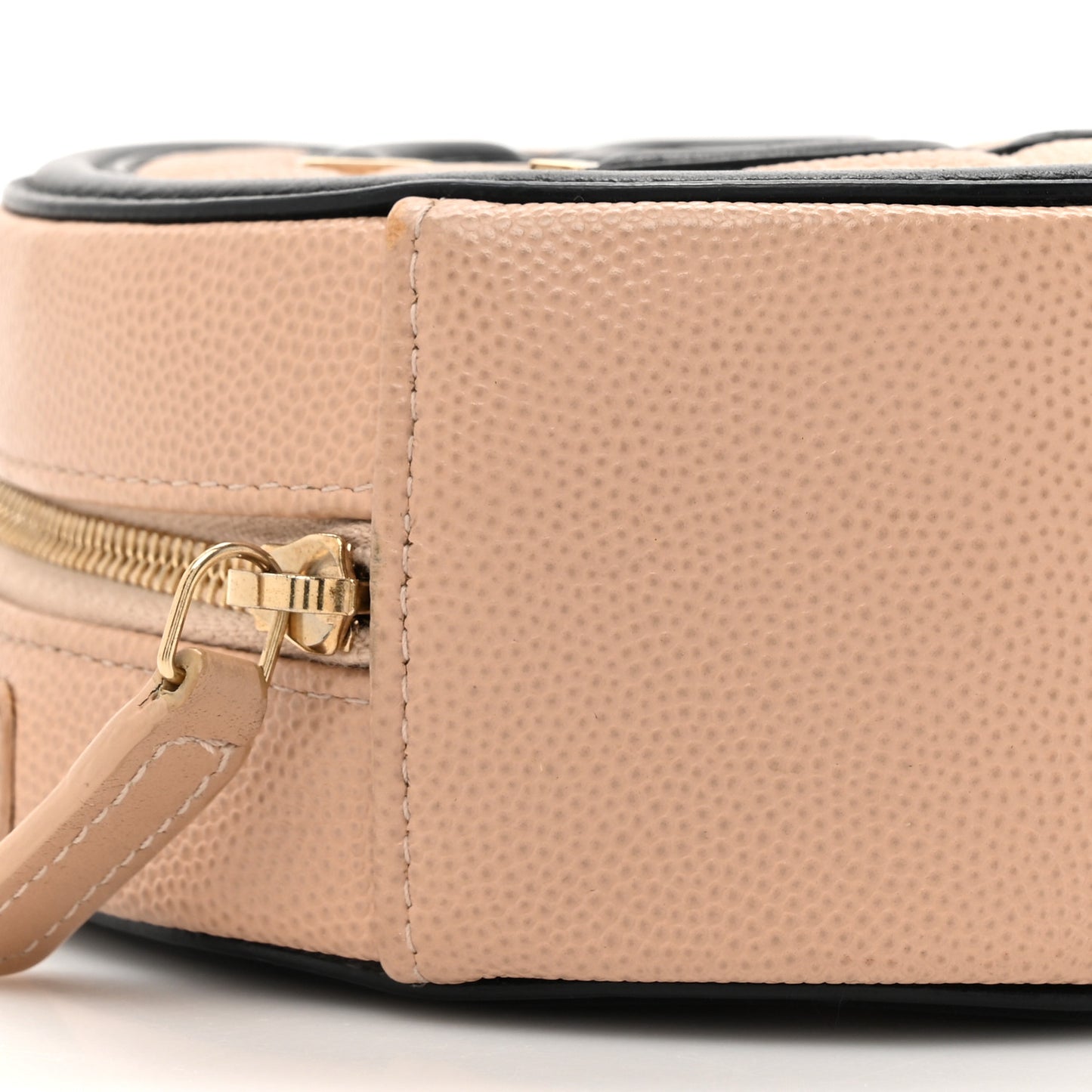 Caviar Quilted Round Filigree Crossbody Beige Black