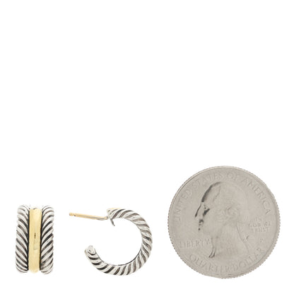 David Yurman Sterling Silver 14K Yellow Gold 16mm Cable Classics Hoop Earrings 2 of 5
