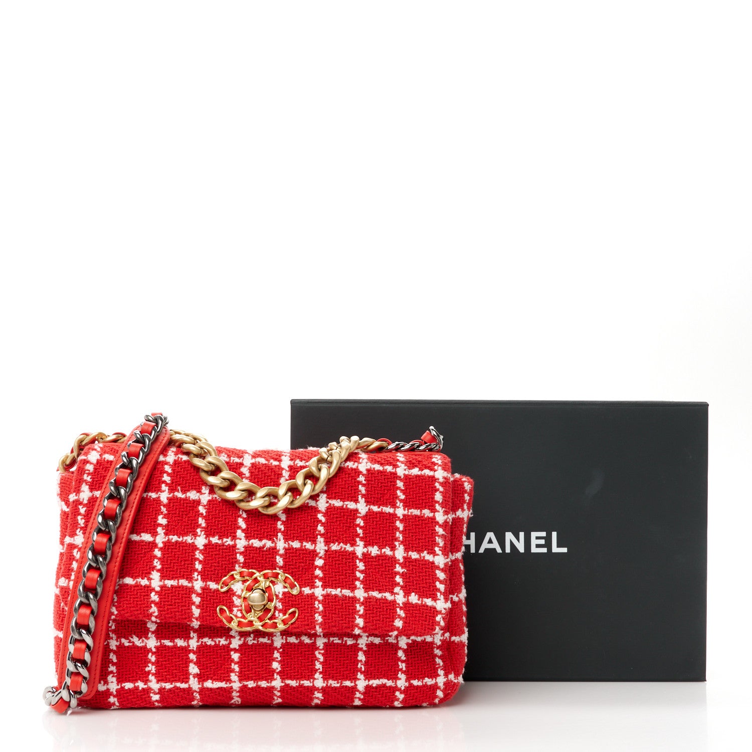 Chanel Tweed Quilted Medium Chanel 19 Flap Red White 11 of 11