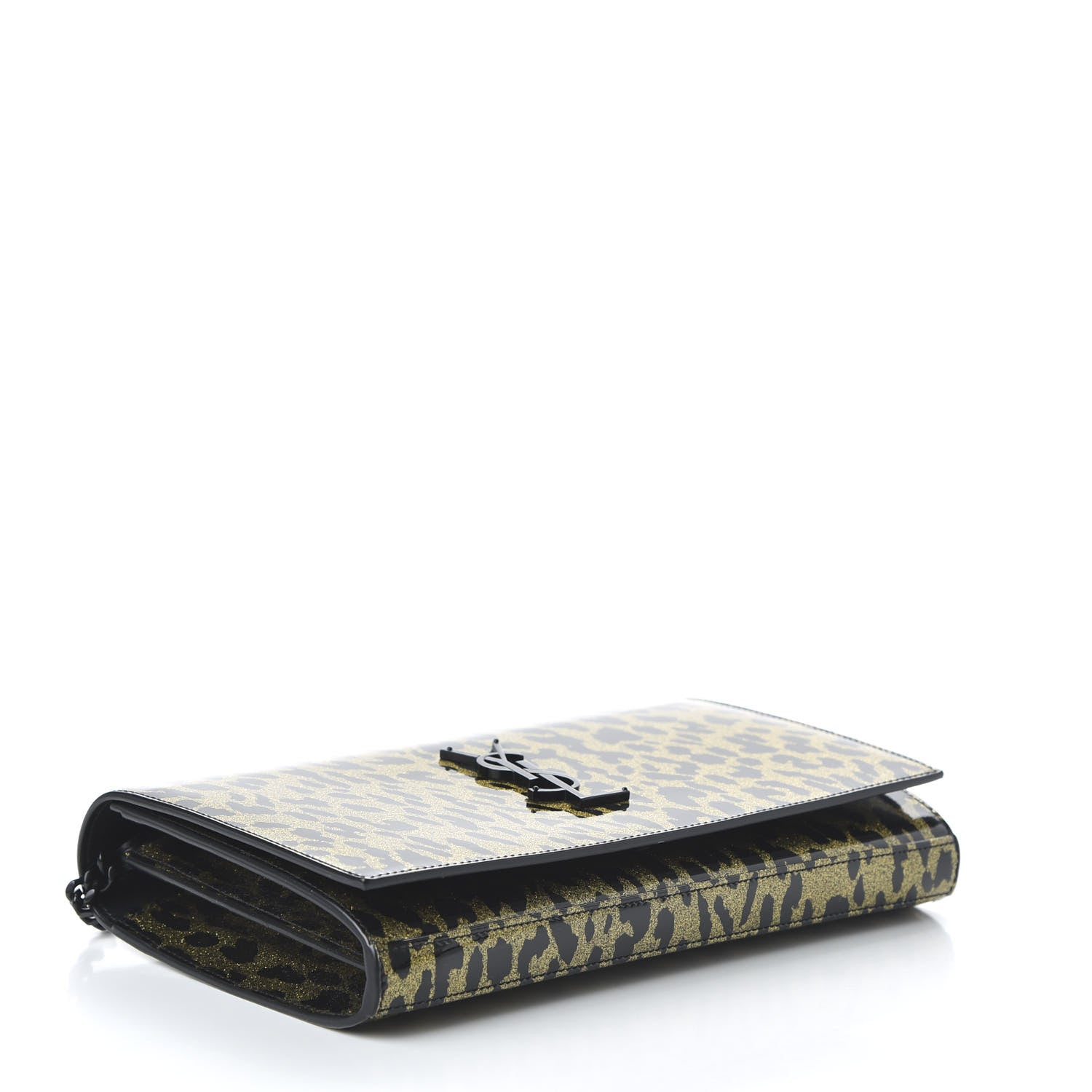 Saint Laurent Patent Leopard Print Monogram Chain Wallet Black Gold 4 of 9