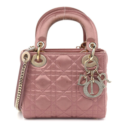 Christian Dior Satin Swarovski Crystal Cannage Mini Lady Dior Pink 1 of 11