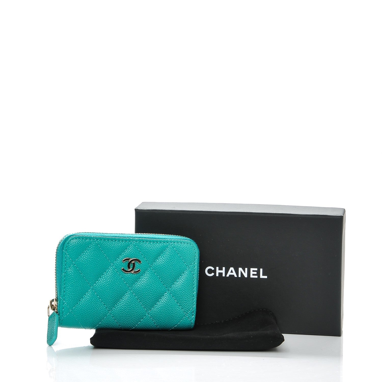 Chanel Caviar Quilted Zip Coin Purse Turquoise 8 of 8