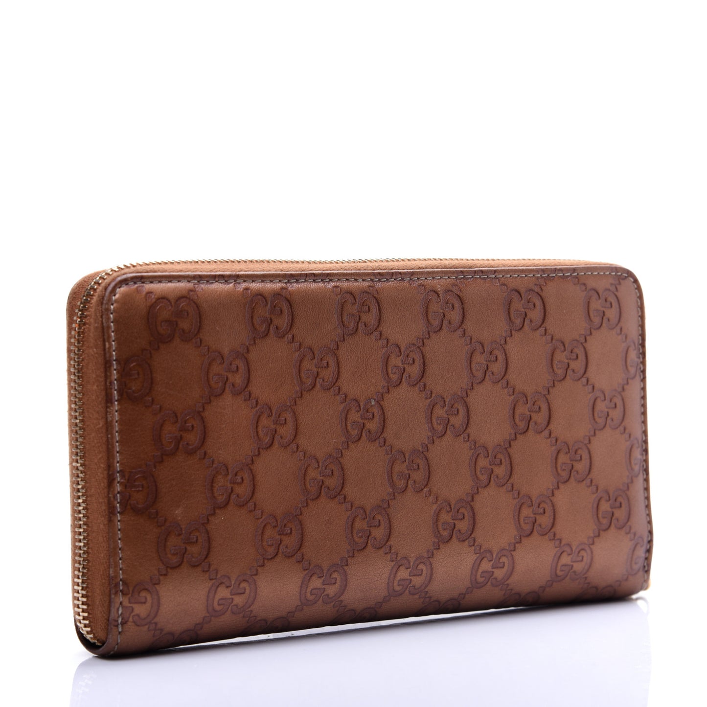 Metallic Guccissima Twins Zip Around Organizer Wallet Bronze