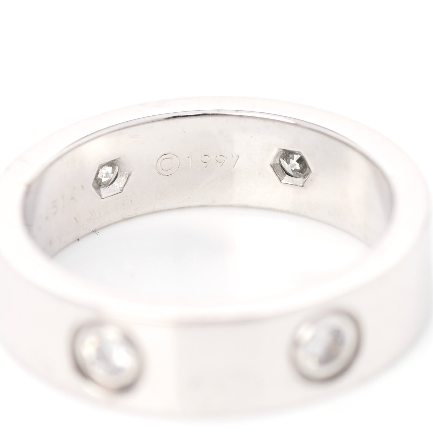 18K White Gold 6 Diamond 5.5mm LOVE Ring 54 7